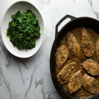 Mustard Herb Chicken Cutlets and Garlic Spinach image