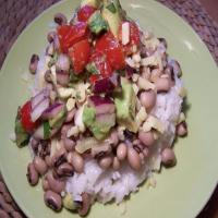 Black Eyed Peas with Coconut Rice and Avocado Salsa_image
