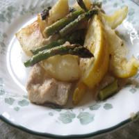 Roast Chicken With Potatoes, Lemon, and Asparagus image