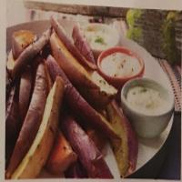 Roasted Rainbow Sweet Potatoes with Dipping Sauce 2 Ways image