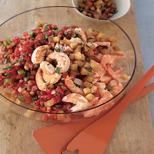 Chilled Shrimp and Chopped-Tomato Salad with Crisp Garlic Croutons image