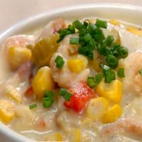 Roasted Corn Chowder with Lime Cured Shrimp_image