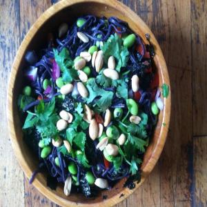 Black Rice Noodle and Edamame Salad With Red Peppers and Cilantr_image