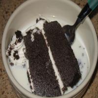 Store Bought Chocolate Cake and Milk image
