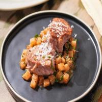 Pan-Seared Pork Tenderloin with Braised Turnips and Parmesan image