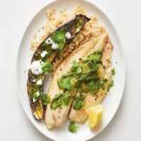 Broiled Tilapia and Eggplant with Moroccan Pesto image