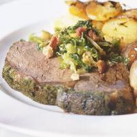 Sirloin with herby mustard crust & shallot gravy_image