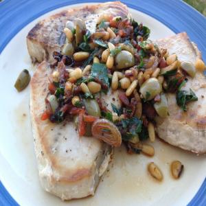 Swordfish With Olive, Pine Nut, and Parsley Relish_image