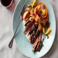 Garlicky Steak With Carrot, Walnut and Dill Salad image