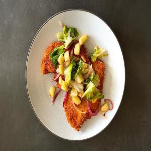 Chicken Schnitzel with Sauteed Apples and Escarole image