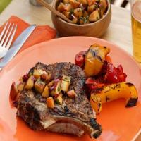 Cumin-Crusted Monster Pork Chop with Peach Chipotle Salsa_image