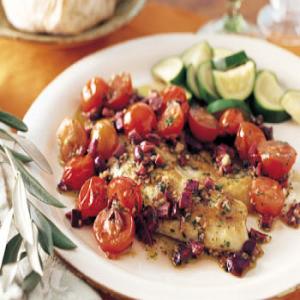 Spicy Sauteed Fish with Olives and Cherry Tomatoes Recipe | Epicurious.com_image