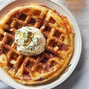 Ham and Swiss Waffles with Mustard Sour Cream_image