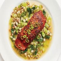 Blackened Salmon with Spinach and Black-Eyed Peas image