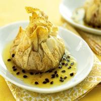 Guava and Manchego Phyllo Pouches with Passion Fruit Syrup_image