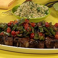 Spiced Lamb Chops on Sauteed Peppers and Onions with Garlic and Mint Couscous image