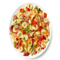 Pasta Salad With Salami, Carrots, Peas and Roasted Red Peppers image