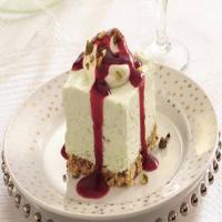 Frozen Pistachio Cream Dessert with Ruby Raspberry Sauce image