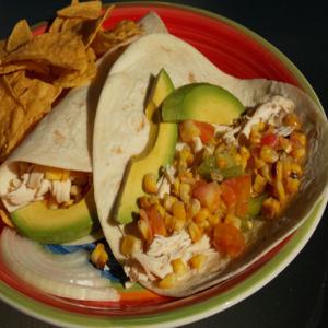 Shredded Chicken Tacos With Tomatoes and Grilled Corn image