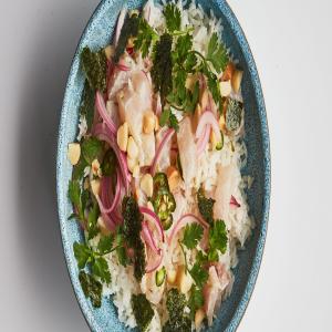 Fluke Poke With Coconut Rice and Pickled Onions image