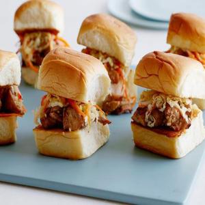 Sweet and Sour BBQ Chicken Sliders with Pickled Chinese Cabbage and Carrots image