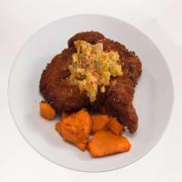 Sweet Crunch Pork Chop with Chow-Chow and Sweet Potatoes_image