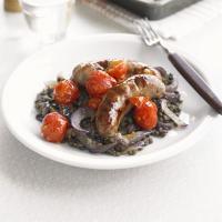 Saucy roast sausages with lentils image