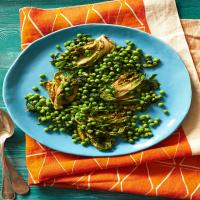 English Peas With Grilled Little Gems, Green Garlic and Mint image