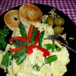 Spanish Scrambled Eggs With Pimenton and Asparagus image