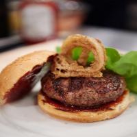 Caribbean-Style Burger with Jerk Ketchup and Beer Battered Onions_image
