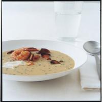 Cream of Cope's Corn Soup with Shrimp and Wild Mushrooms image