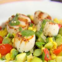Succotash with Grilled Scallops and Parsley Drizzle image