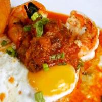 Shrimp and Truffled Grits with Moroccan Chorizo Broth_image
