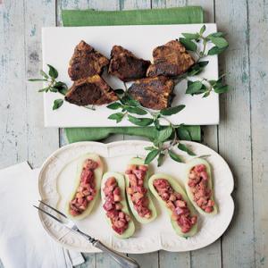 Cucumber, Cranberry-Bean, and Beet Salad in Cucumber Boats image