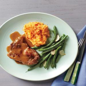 Chili-Braised Pork with Green Beans and Mashed Sweet Potatoes image