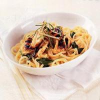Chilled Udon with Sweet-and-Spicy Chicken and Spinach image