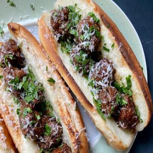Balsamic-Glazed Turkey Meatball Subs with Provolone image