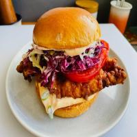 Fried Chicken Sandwiches with Tangy Coleslaw and Spicy Mayo image