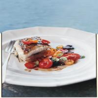 Roasted Black Sea Bass with Tomato and Olive Salad image