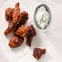Bourbon-Glazed Chicken Drumettes with Blue Cheese Dipping Sauce_image