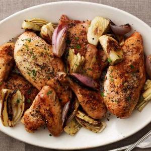 Crispy Salt and Pepper Chicken with Caramelized Fennel and Shallots_image