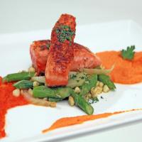 Paprika Seared Salmon with Carrot-Ginger Puree and Red Pepper Coulis_image