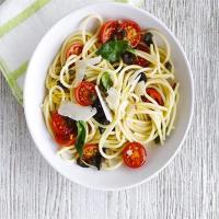 Spaghetti with cherry tomato & black olive sauce image