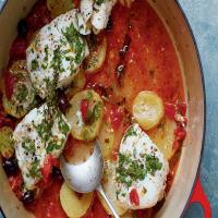Cod en Cocotte with Tomatoes, Olives & Chorizo image