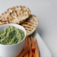 Chickpea Cilantro Dip with Grilled Pita and Carrot Sticks_image
