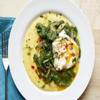 Creamy Polenta with Braised Greens and Poached Eggs image