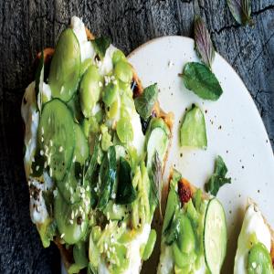 Flatbread with Fava Beans, Cucumbers, and Burrata image