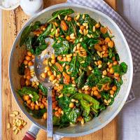 Spinach with chickpeas, pine nuts & raisins image