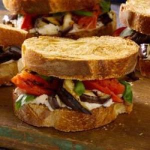Grilled Eggplant and Tomato Sandwiches with Romano-Black Pepper Mayonnaise_image