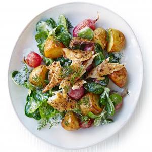 Roast radish, new potato & peppered mackerel salad_image